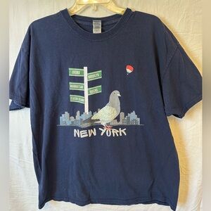 New York City Pigeon Graphic Tee NYC Borough Sign Shirt XL Navy